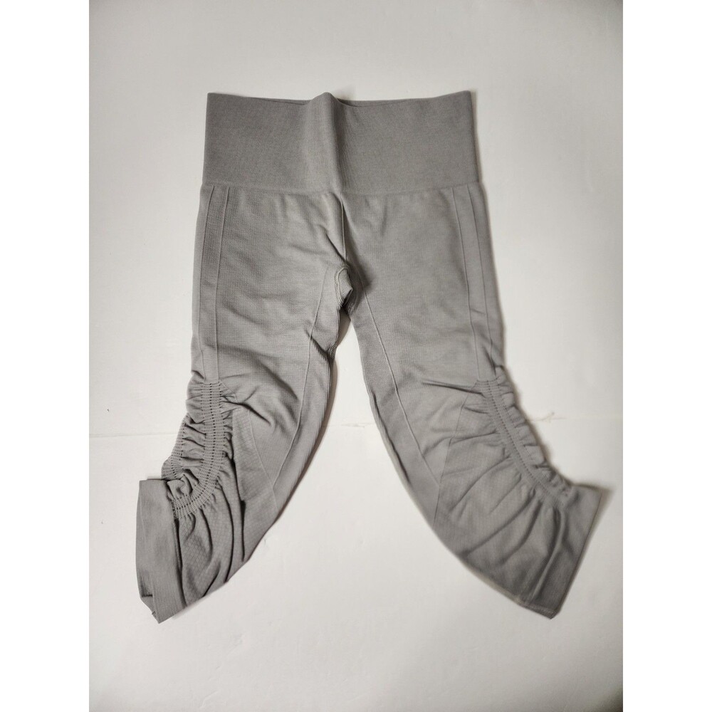 Lululemon Capri Leggings Womens 4 Heather Grey In The Flow Crop Ruched Sides